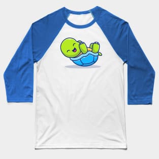 Cute Turtle Laughing And Lying Down Baseball T-Shirt